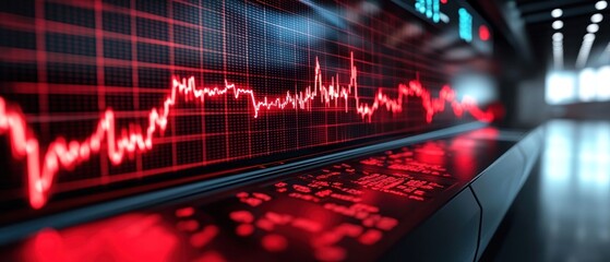 Poster - Red Line Graph Displaying Stock Market Fluctuations