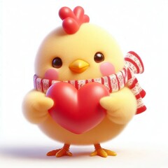 Wall Mural - 3d Cute fluffy christmas Chicken doing mini heart pose, full body, white background