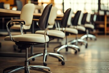 Wall Mural - Empty office chairs symbolizing recruitment challenges and job hiring opportunities in business