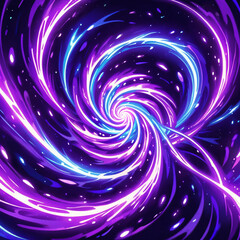 A swirling vortex of purple and blue light on a black background, creating a dynamic and abstract design. The vortex has a spiraling pattern and appears to be glowing with energy.