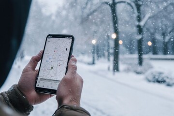 Snowfall updates on a weather app, with live feeds and estimated snowfall amounts displayed for different regions