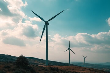 Wind turbines against blue sky  a symbol of sustainable energy and ecological innovation