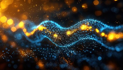 Aufkleber - Abstract Blue and Gold Network with Bokeh Lights