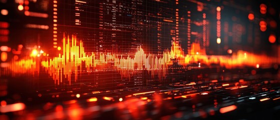 Poster - Abstract Digital Interface with Red and Orange Glowing Lines and Data