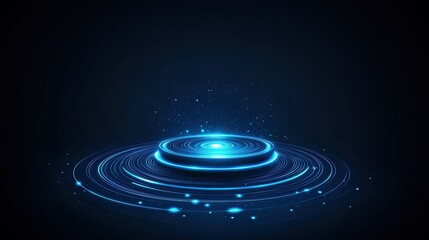 dark blue abstract vector background with bright and elegant glowing circle lines stacked together