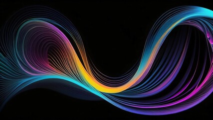 Abstract colorful wave of lines on black.