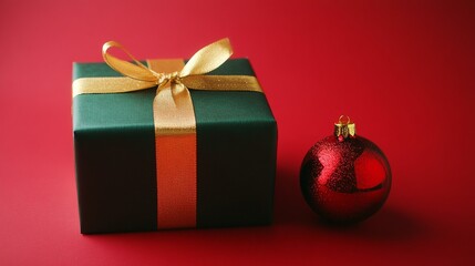 Wall Mural - Red and green gift box wrapped neatly, perfect for holiday celebrations or special occasions.