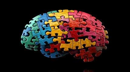 Poster - Colorful Puzzle Pieces Forming a Brain Shape