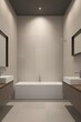 © javier - ia generated. modern bathroom with white tiles