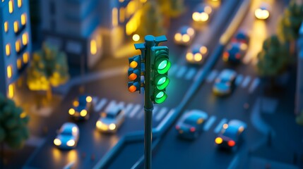 Poster - Green Traffic Light in Evening City Scene