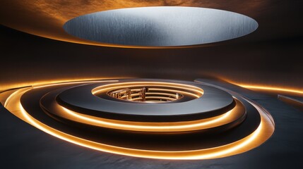 Abstract Circular Architecture with Warm Lights