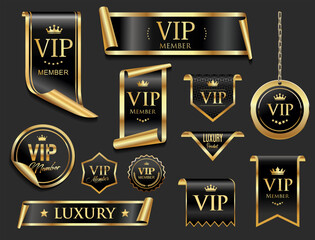 VIP premium and exclusive sign and crown isolated on black background