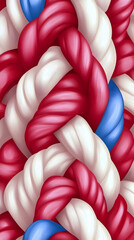 Close-up of a red, white, and blue braided rope.