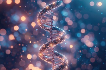 Glittering DNA Double Helix on a Bokeh Background