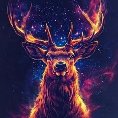 Wall Mural - Majestic Deer Portrait with Cosmic Background.