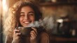 © Gophotograph - A joyful woman enjoys her morning coffee.