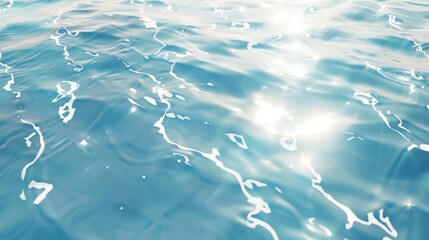 Transparent blue clear water surface texture. Abstract summer banner background Water waves in sunlight