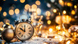 © Alina Tymofieieva - New Year's Eve celebration featuring a vintage clock and sparkling decorations illuminated by festive bokeh lights