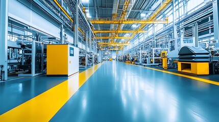 Leinwandbilder - Industrial warehouse with modern engineering machinery and brightly lit workspace : Generative AI