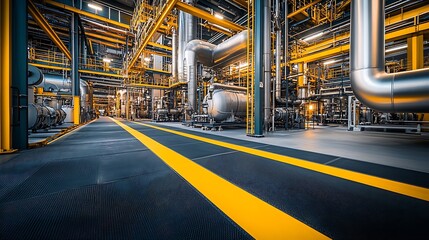 Aufkleber - High-Tech Industrial Plant Interior with Extensive Pipe Network : Generative AI