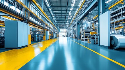 Leinwandbilder - Modern Industrial Factory Interior Featuring Vibrant Yellow and Metallic Tones for Manufacturing Concepts : Generative AI