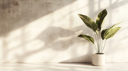 Poster - Elegant Tropical Plant in Stylish Minimalist Interior Casting Dynamic Shadows : Generative AI