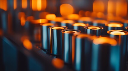 Aufkleber - Abstract View of Industrial Cylindrical Components with Orange Lighting in a Factory Setting : Generative AI