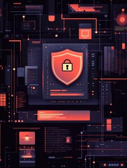 Aufkleber - A digital interface showcases a shield and lock icon, symbolizing strong internet security measures and data protection techniques. Generative AI