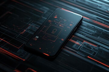 Aufkleber - A smartphone with a lock symbol on its display, surrounded by an intricate dark design, showcasing advanced security features. Generative AI