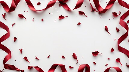 Wall Mural - Red ribbon with bow on white background for enhancing gift boxes and greeting cards