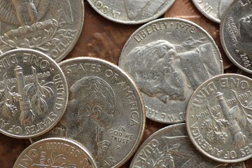 Wall Mural - Pile with big amount of silver american cent coins as United States currency