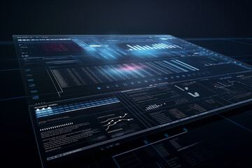 Wall Mural - virtual data display with transparent screens, streaming lines of code, and holographic hud elements