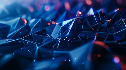 Wall Mural - An abstract futuristic technology background with polygonal shapes on a dark blue backdrop, perfect for digital technology concepts. This 3D illustration captures the essence 