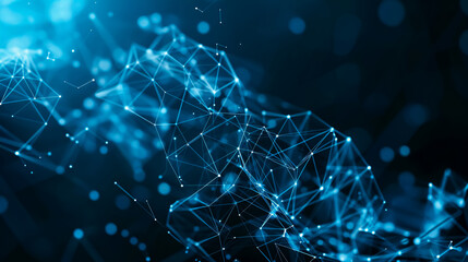 Wall Mural - An abstract futuristic technology background with polygonal shapes on a dark blue backdrop, perfect for digital technology concepts. This 3D illustration captures the essence 