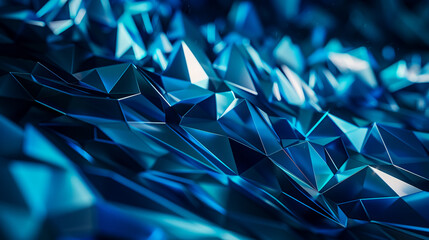 Wall Mural - An abstract futuristic technology background with polygonal shapes on a dark blue backdrop, perfect for digital technology concepts. This 3D illustration captures the essence 