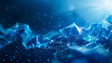 Wall Mural - An abstract futuristic technology background with polygonal shapes on a dark blue backdrop, perfect for digital technology concepts. This 3D illustration captures the essence 