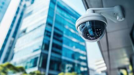 Poster - A series of surveillance cameras are positioned strategically around the modern office building to ensure security throughout the day. Generative AI