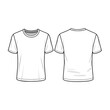 © MOST - T-shirt Front and Back View Template, Minimalist T-Shirt Outline, Blank T-Shirt Sketch, Basic Apparel Technical Drawing, Simple Shirt Design Layout.