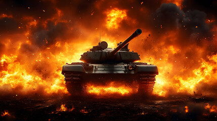 Military Tank in Flames Illustration