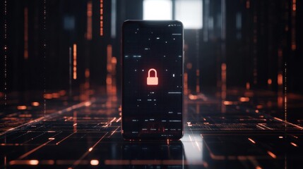 Poster - The smartphone shows a prominent lock icon against a digital backdrop, emphasizing the importance of data security in technology. Generative AI