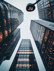 Poster - An office building with multiple surveillance cameras provides security monitoring in an active city environment during the day. Generative AI