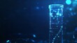 © KamStudio - Polygonal Laboratory Tube with Chemical Formula on Technology-Themed Blue Background, Enhanced by Low Poly Wireframe and Glowing Particles.