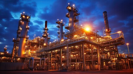 Wall Mural - bright lights illuminate a high-tech refinery at night, emphasizing fuel efficiency