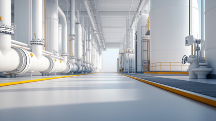 Aufkleber - modern oil refinery with large pipes and tanks under clear sky, showcasing industrial architecture and engineering precision
