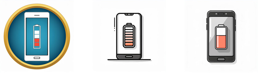 Poster - Three smartphone icons illustrating different battery levels: low, medium, and full.