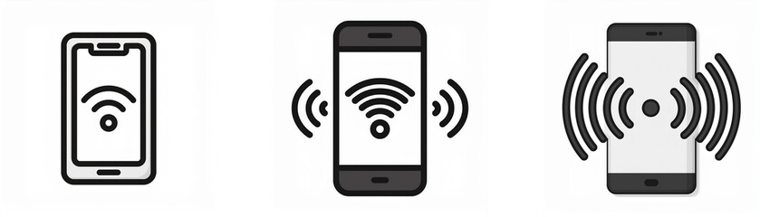 Fototapete - Three black and white icons of mobile phones with a wifi signal symbol.