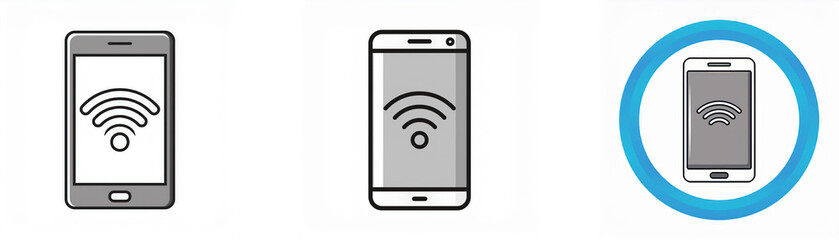 Fototapete - Three smartphone illustrations depict a Wi-Fi signal icon on the screen.