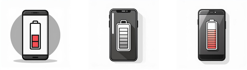 Poster - Three smartphones with battery indicators, one at low, one at full, and one nearly full.