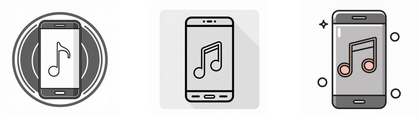 Fototapete - Three smartphone icons with music notes on their displays.
