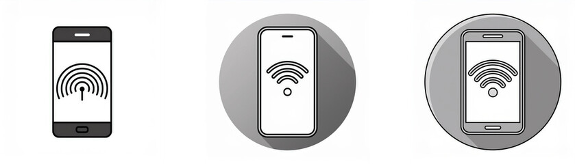 Fototapete - Three different representations of a smartphone with a wifi signal icon on the screen.